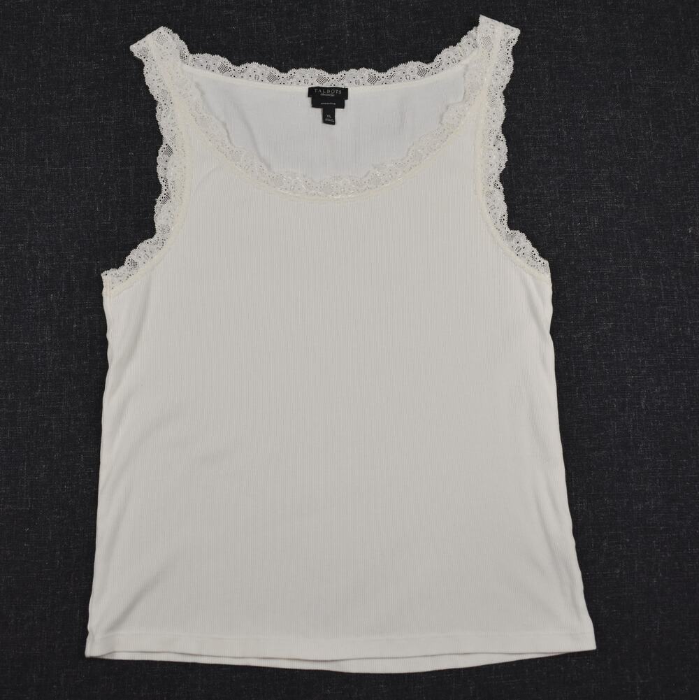 Talbots Pima Cotton Tank Top Women's XL Cream Sleeveless Shirt Coquette Xlarge